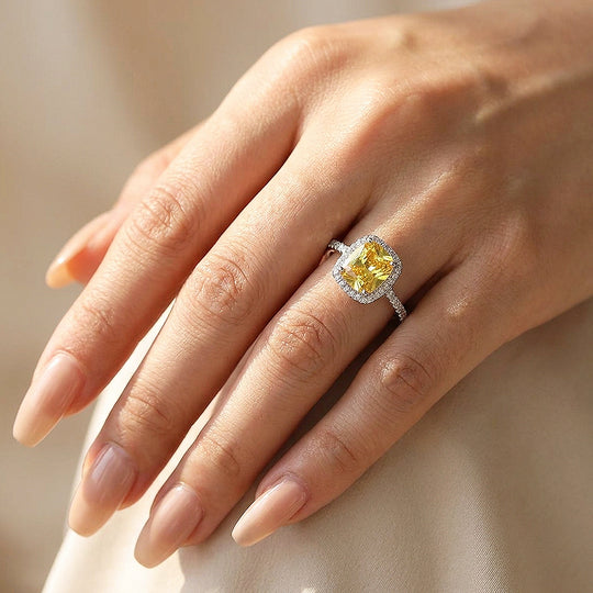 Cushion Halo Yellow Diamond Simulant Ring | Clearance | Luxe1811