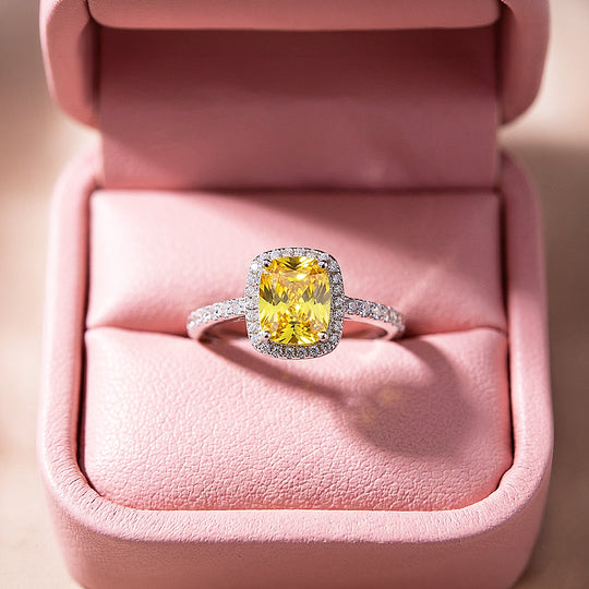 Cushion Halo Yellow Diamond Simulant Ring | Clearance | Luxe1811