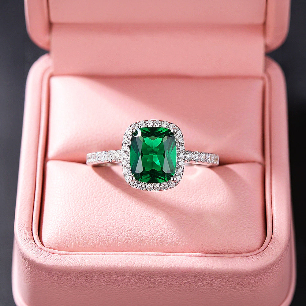 Cushion Halo Emerald Simulant Ring | Clearance | Luxe1883