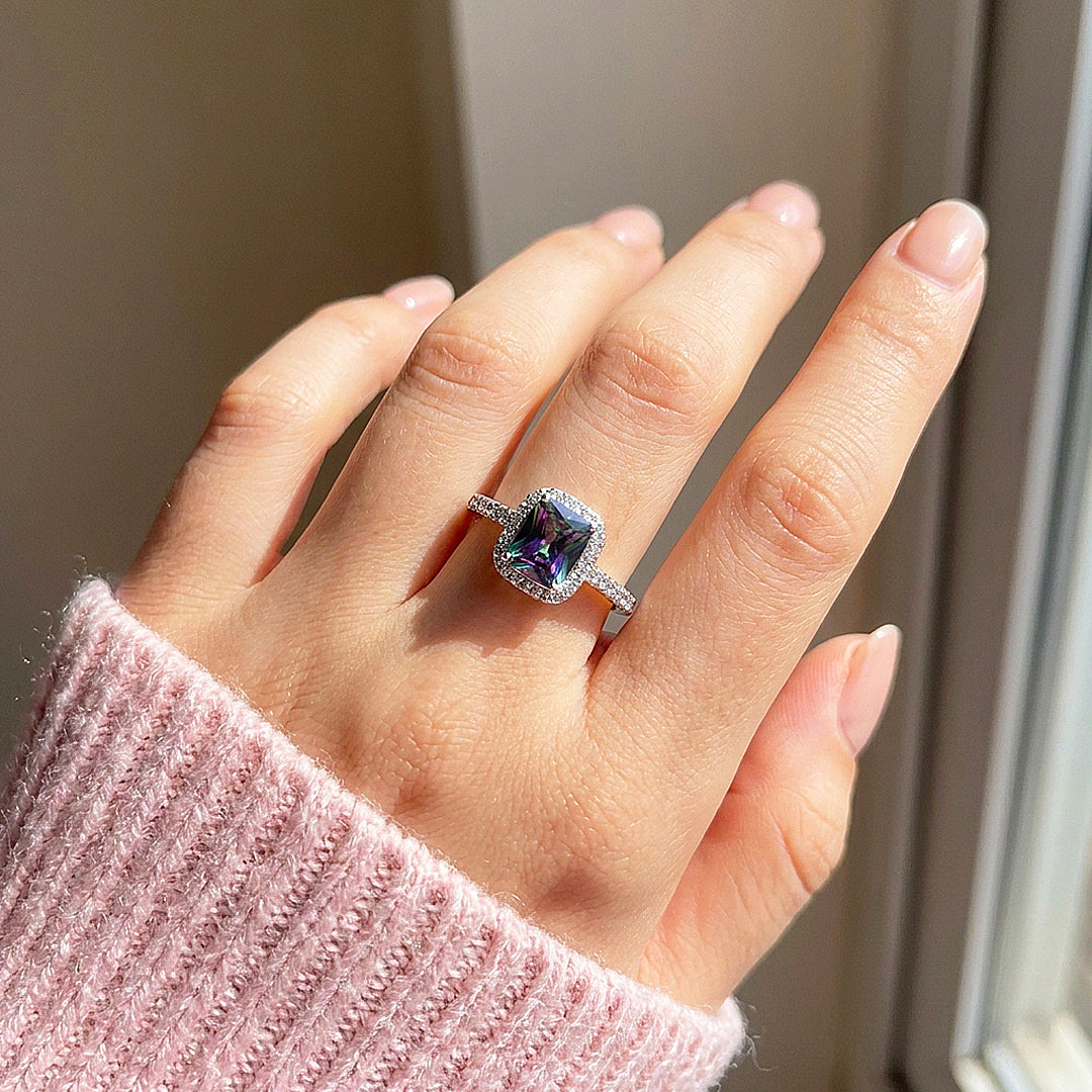 Cushion Halo Amethyst Simulant Ring | Clearance | Luxe1884