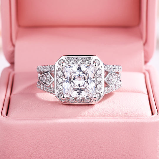 Emerald Cut Split Shank Halo Ring | Women&