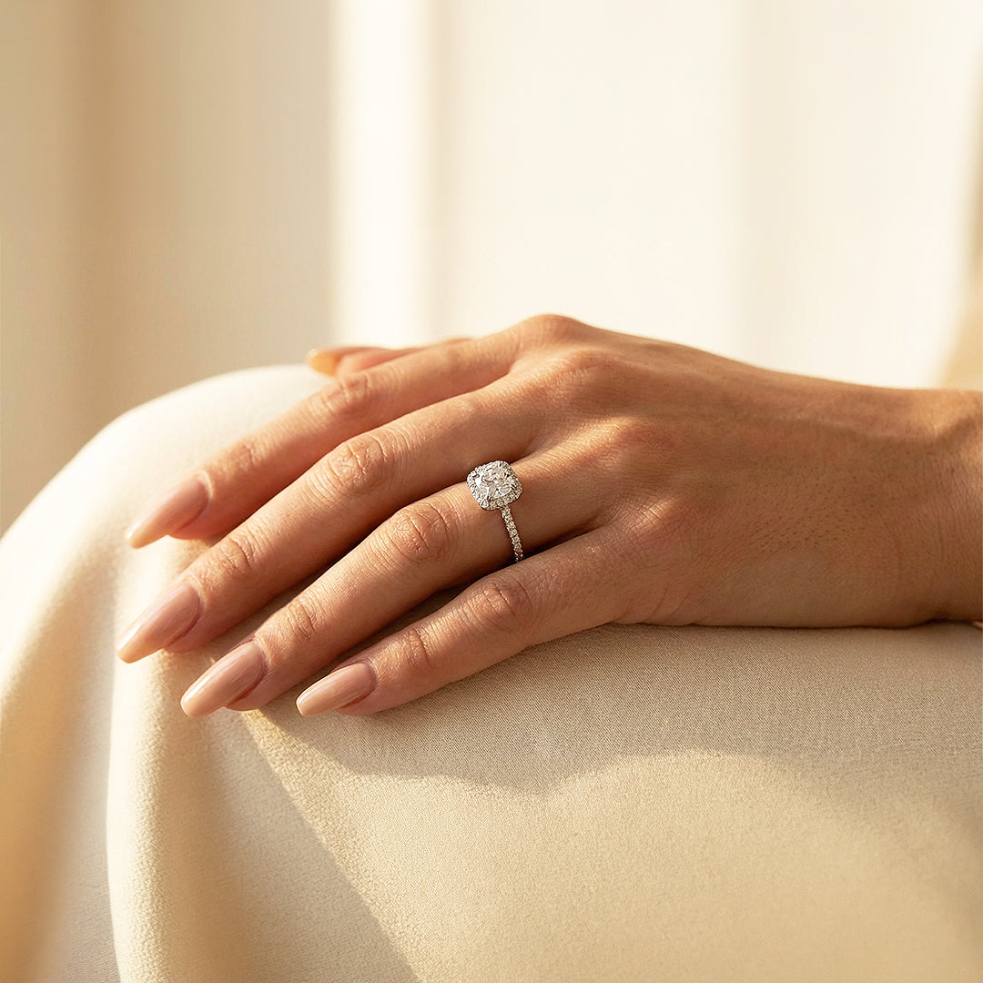 1.5ct White Gold Finish Cushion Halo Ring - Luxe1986