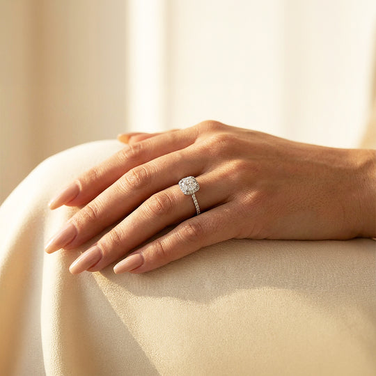 1.5ct White Gold Finish Cushion Halo Ring - Luxe1986