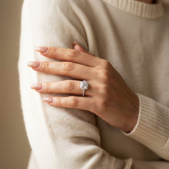 1.5ct White Gold Finish Cushion Halo Ring - Luxe1986