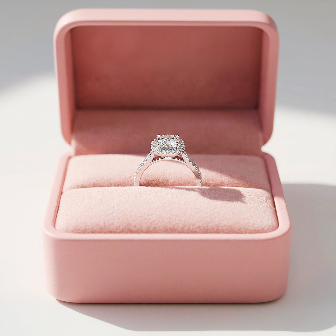 1.5ct White Gold Finish Cushion Halo Ring - Luxe1986