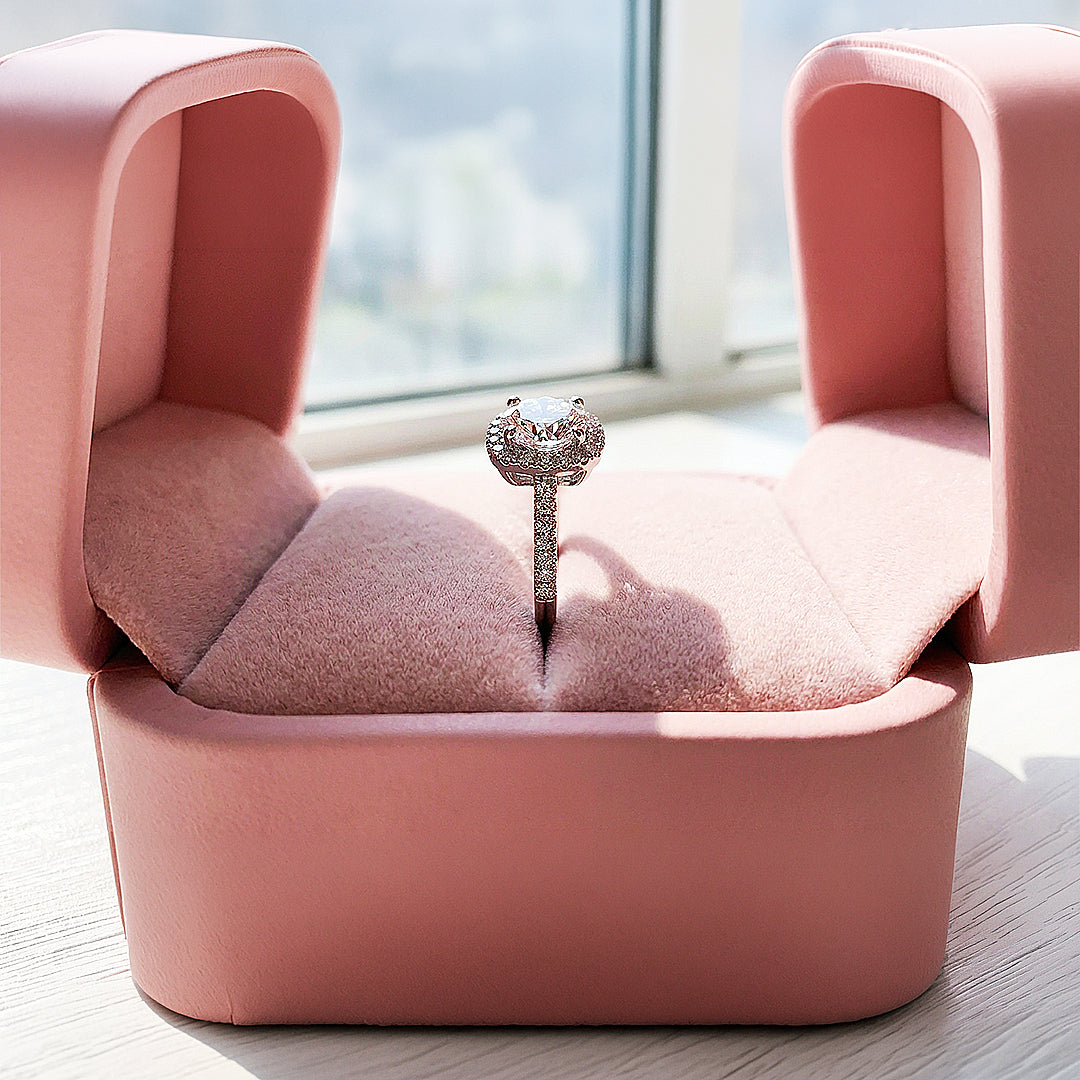 1.5ct White Gold Finish Cushion Halo Ring - Luxe1986