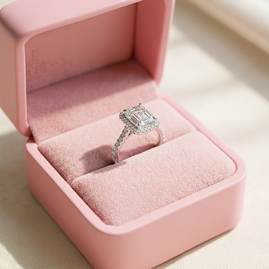 2ct White Gold Finish Emerald Cut Halo Ring - Luxe1987