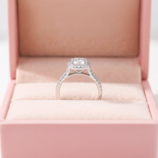 1ct White Gold Finish Cushion Halo Ring Set - Luxe1988