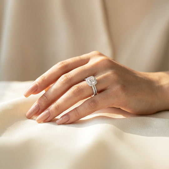 1ct White Gold Finish Cushion Halo Ring Set - Luxe1988