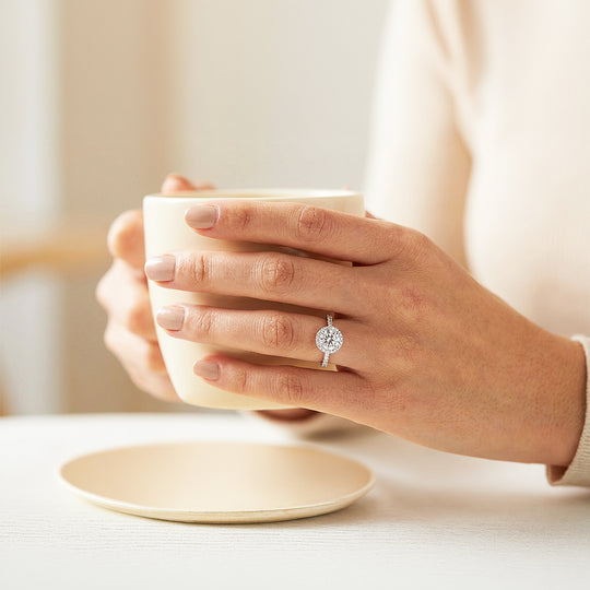 1.5ct White Gold Finish Halo Ring - Luxe1990