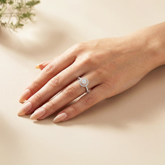 1.3ct White Gold Finish Double Halo Ring - Luxe1991