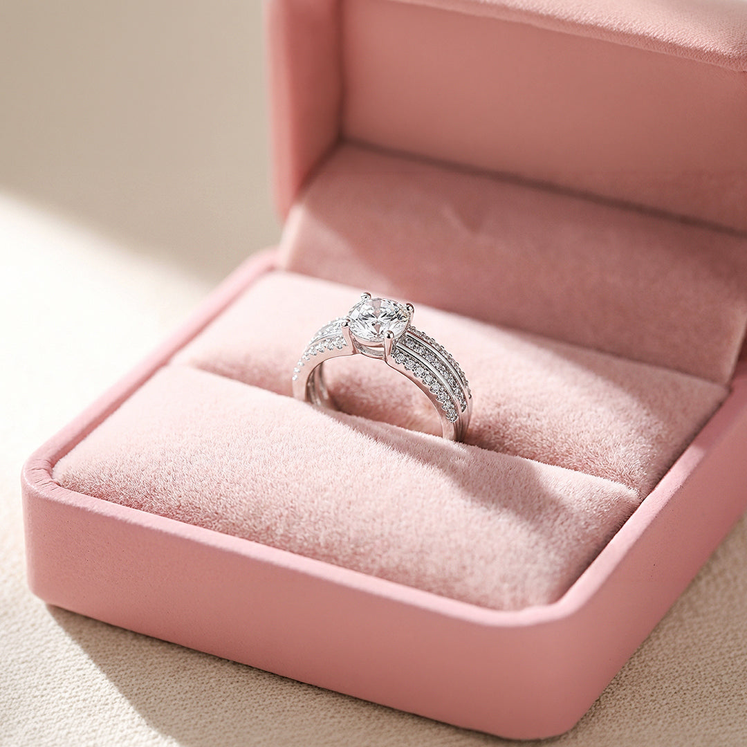 1ct White Gold Finish Triple Band Solitaire Ring - Luxe1994