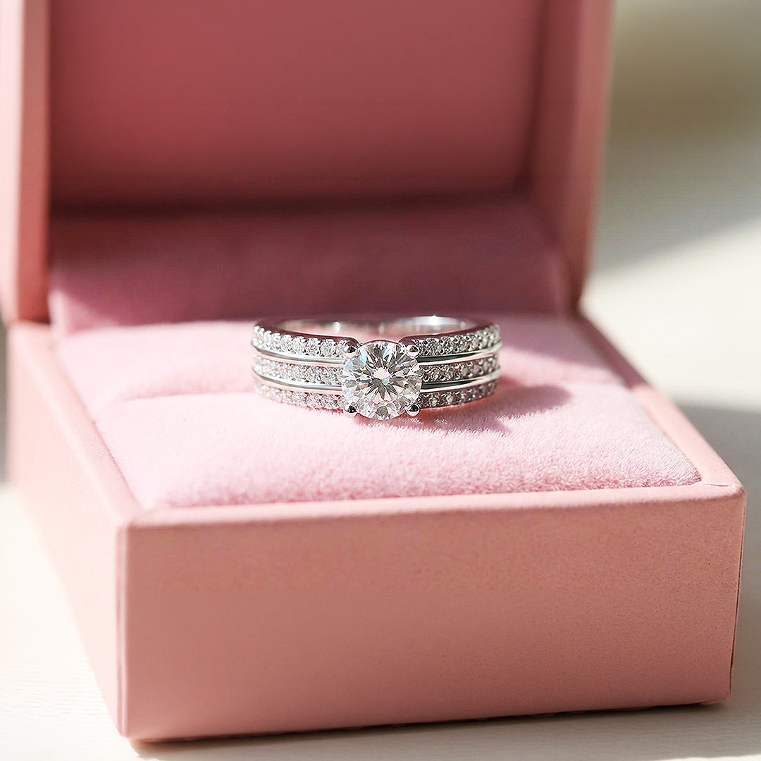 1ct White Gold Finish Triple Band Solitaire Ring - Luxe1994