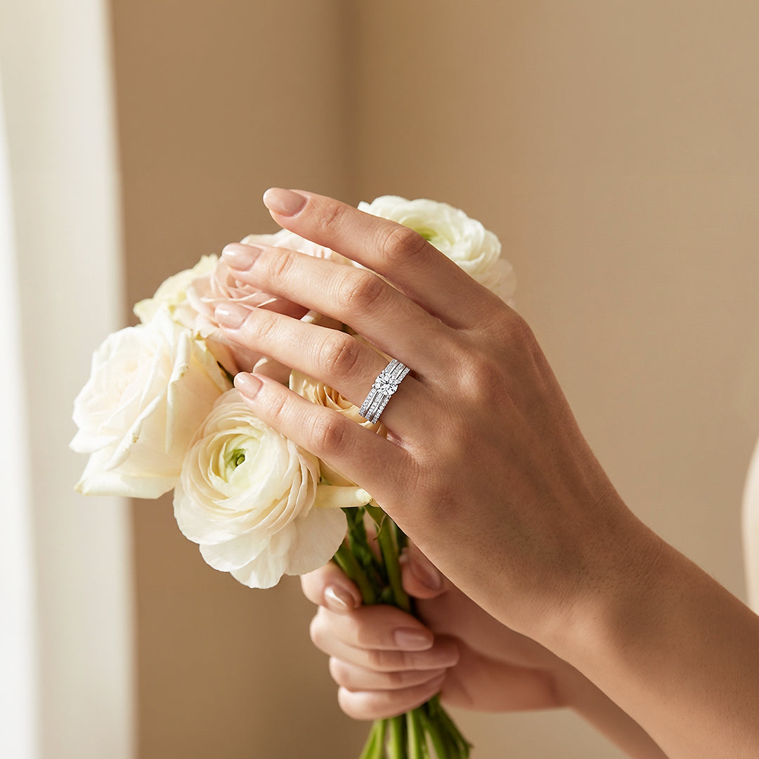 1ct White Gold Finish Triple Band Solitaire Ring - Luxe1994