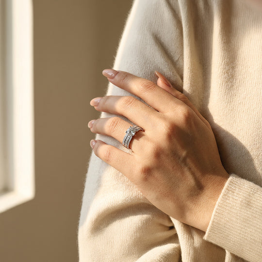 1ct White Gold Finish Triple Band Solitaire Ring - Luxe1994