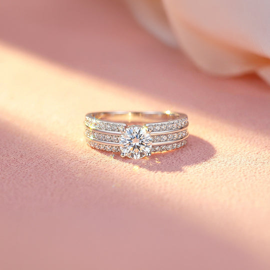 1ct White Gold Finish Triple Band Solitaire Ring - Luxe1994