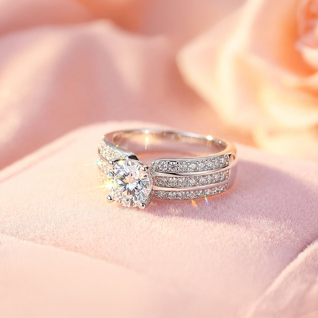 1ct White Gold Finish Triple Band Solitaire Ring - Luxe1994