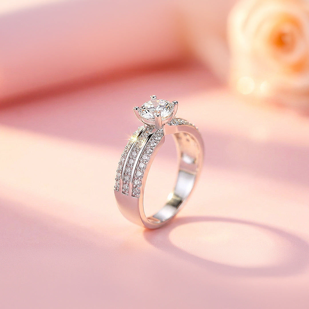 1ct White Gold Finish Triple Band Solitaire Ring - Luxe1994