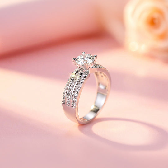 1ct White Gold Finish Triple Band Solitaire Ring - Luxe1994