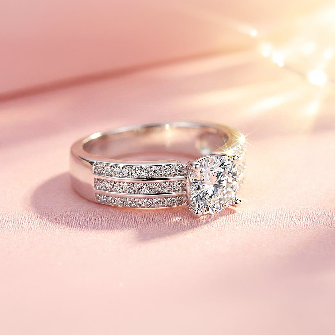 1ct White Gold Finish Triple Band Solitaire Ring - Luxe1994