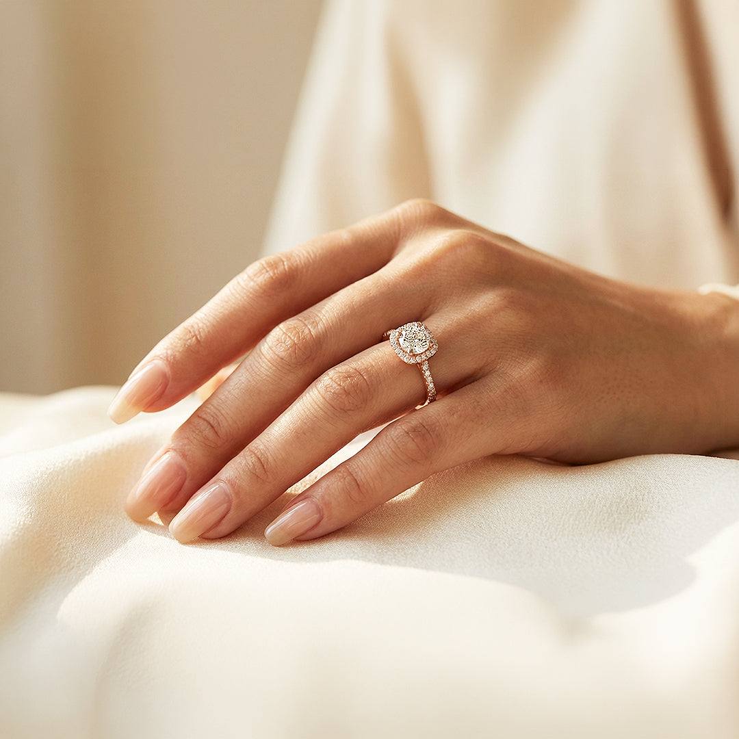 1ct Rose Gold Finish Cushion Halo Ring - Luxe1996