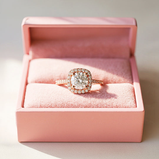 1ct Rose Gold Finish Cushion Halo Ring - Luxe1996