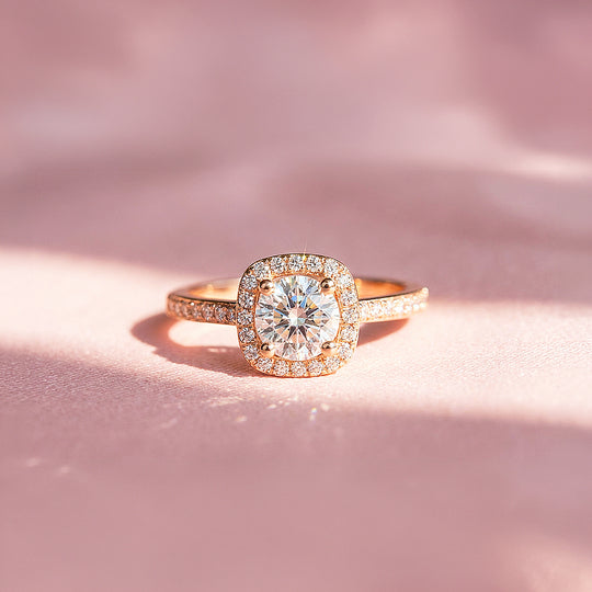 1ct Rose Gold Finish Cushion Halo Ring - Luxe1996