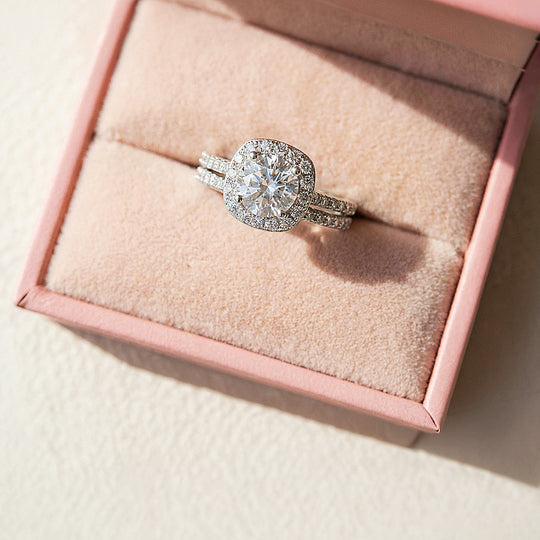 2ct White Gold Finish Cushion Halo Bridal Set - Luxe1998