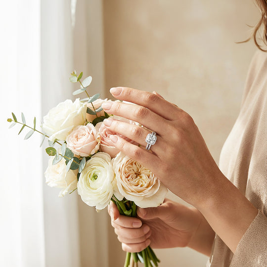 2ct White Gold Finish Cushion Halo Bridal Set - Luxe1998