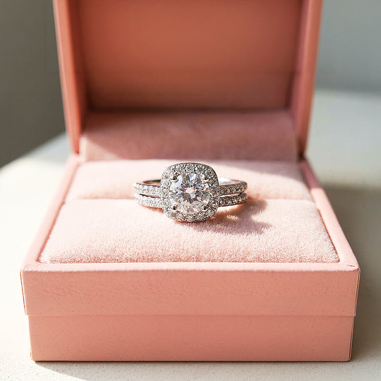 2ct White Gold Finish Cushion Halo Bridal Set - Luxe1998