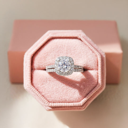 2ct White Gold Finish Cushion Halo Bridal Set - Luxe1998