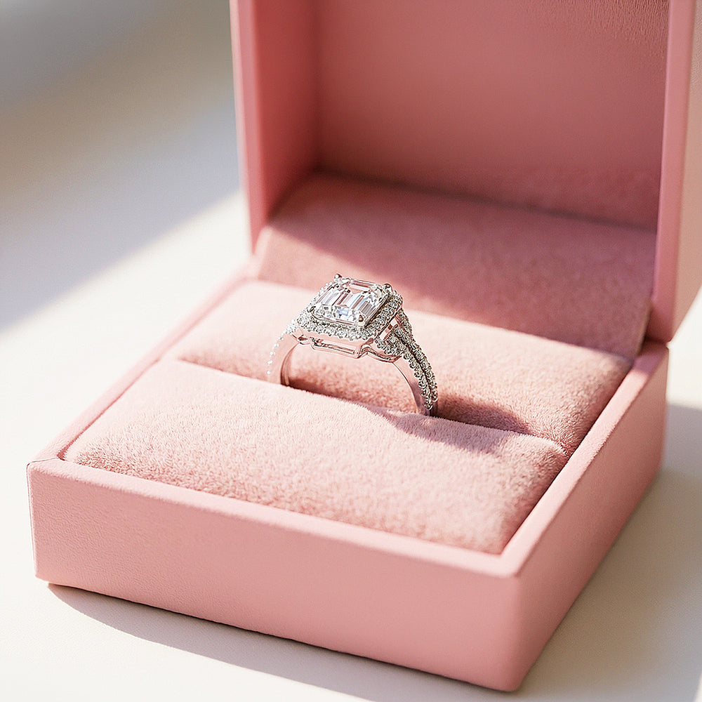 Halo Engagement Ring | 2 Carat | Diamond Simulant | White Gold Plating | Luxe2000