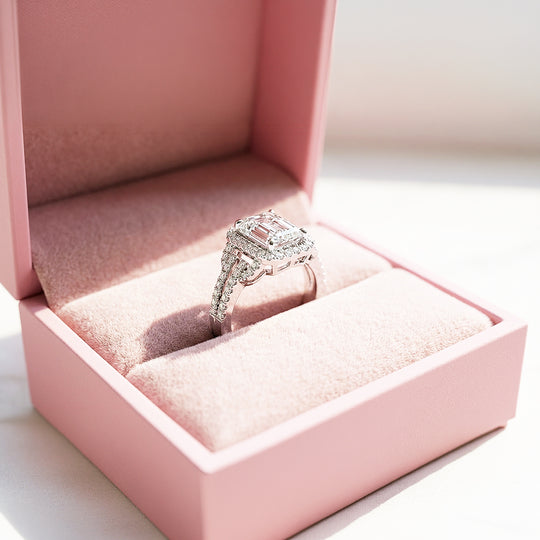 Halo Engagement Ring | 2 Carat | Diamond Simulant | White Gold Plating | Luxe2000