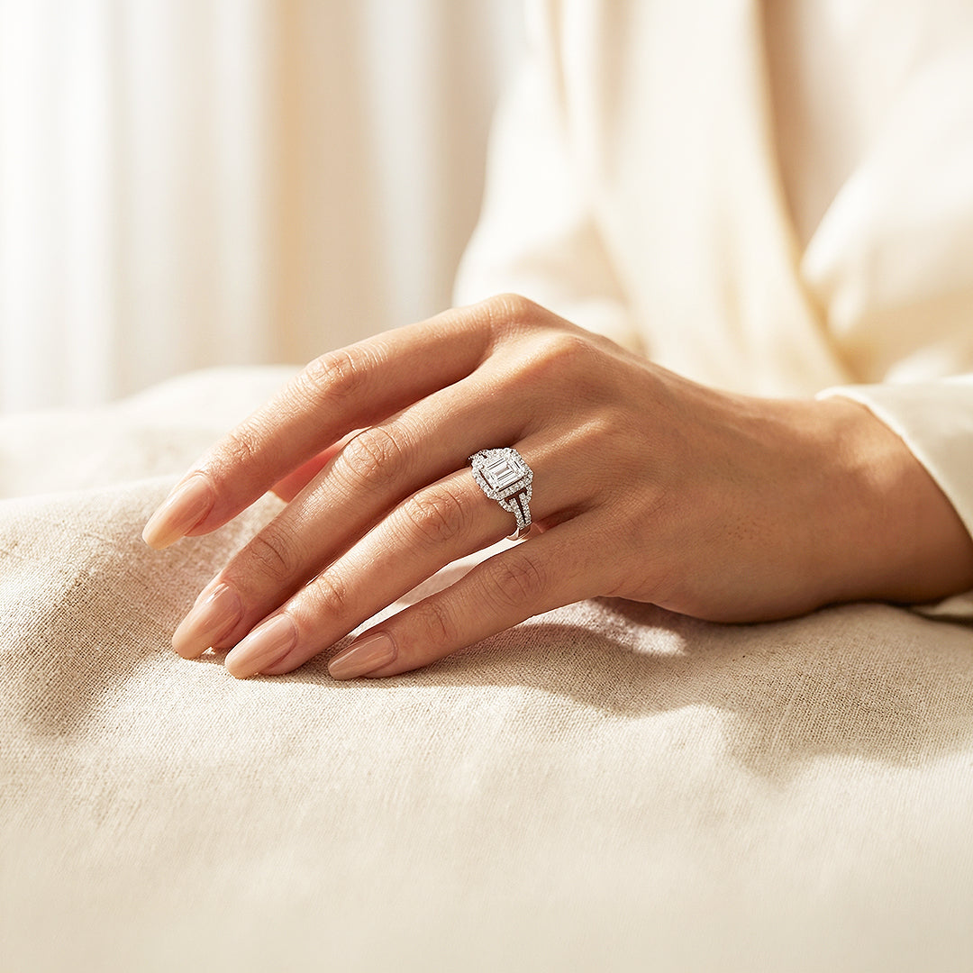 Halo Engagement Ring | 2 Carat | Diamond Simulant | White Gold Plating | Luxe2000