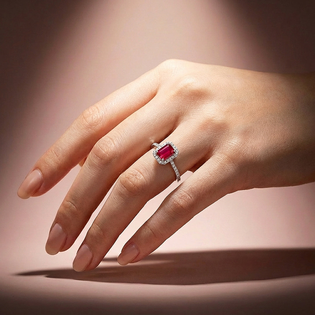 Emerald Cut Ruby Red Engagement Ring | Luxe2009 - new designs | Singapore Jewellery, Wedding Rings &amp; Gifts | Same Day Delivery | Tiara.com.sg