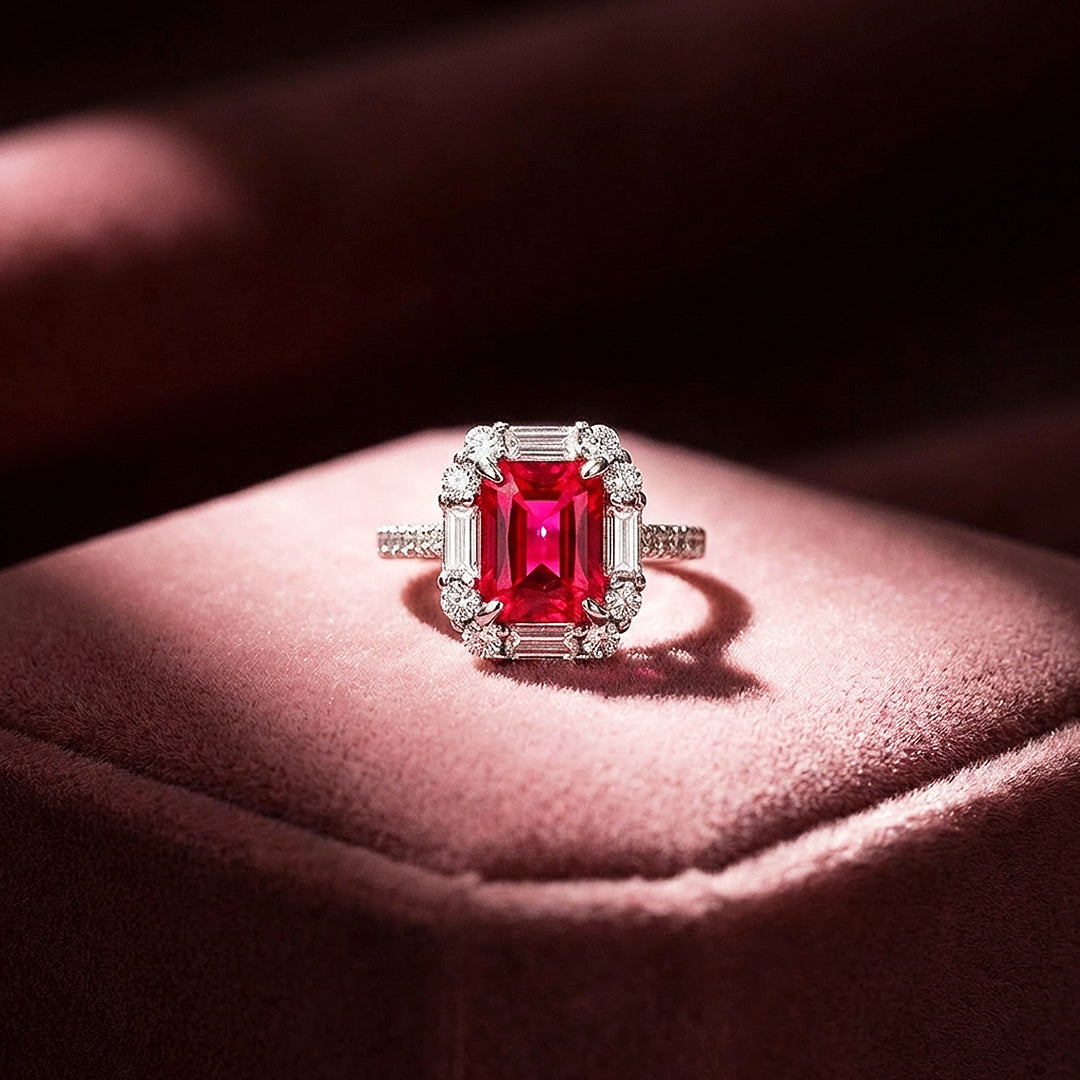 Emerald Cut Ruby Red Engagement Ring | Luxe2009 - new designs | Singapore Jewellery, Wedding Rings & Gifts | Same Day Delivery | Tiara.com.sg