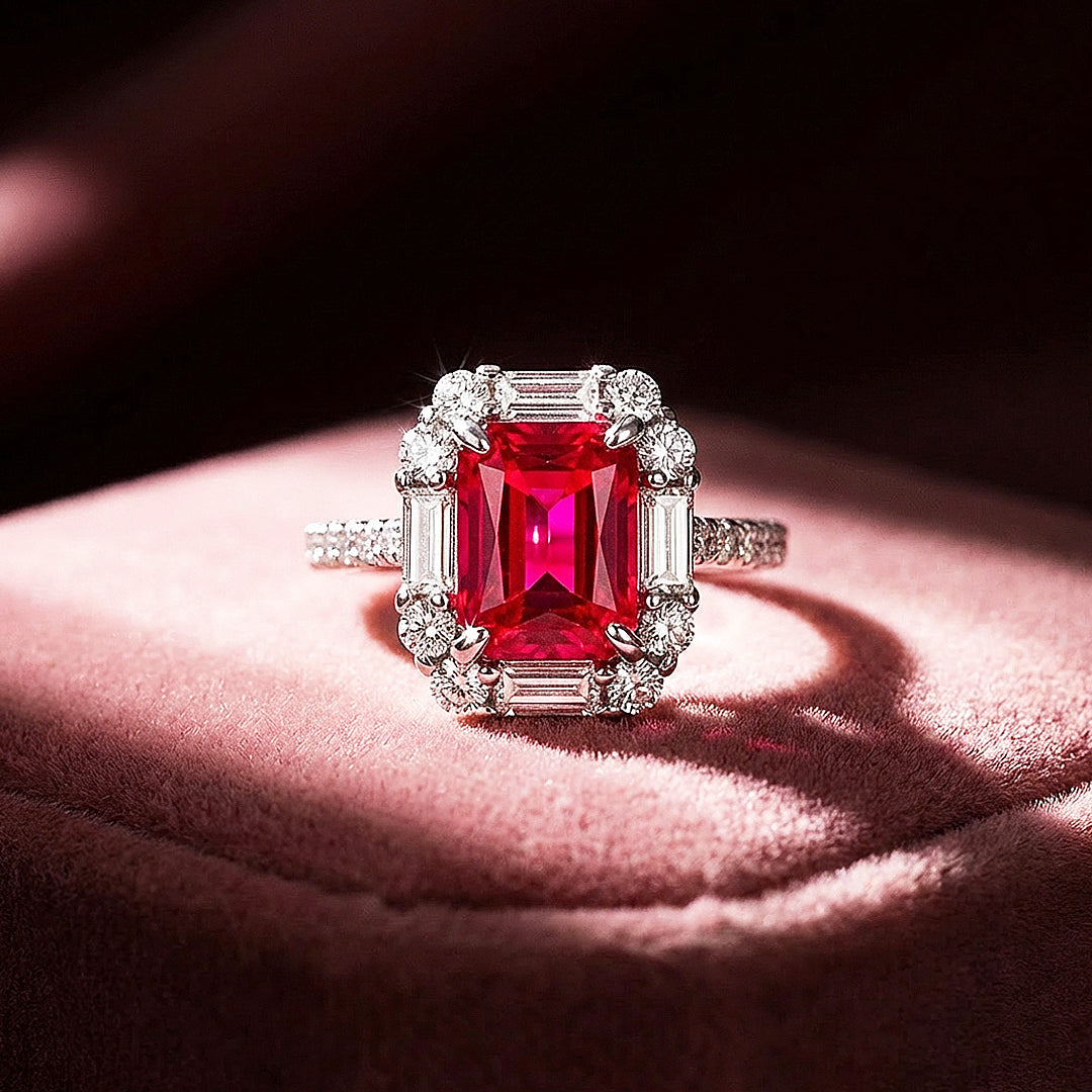 Emerald Cut Ruby Red Engagement Ring | Luxe2009 - new designs | Singapore Jewellery, Wedding Rings &amp; Gifts | Same Day Delivery | Tiara.com.sg