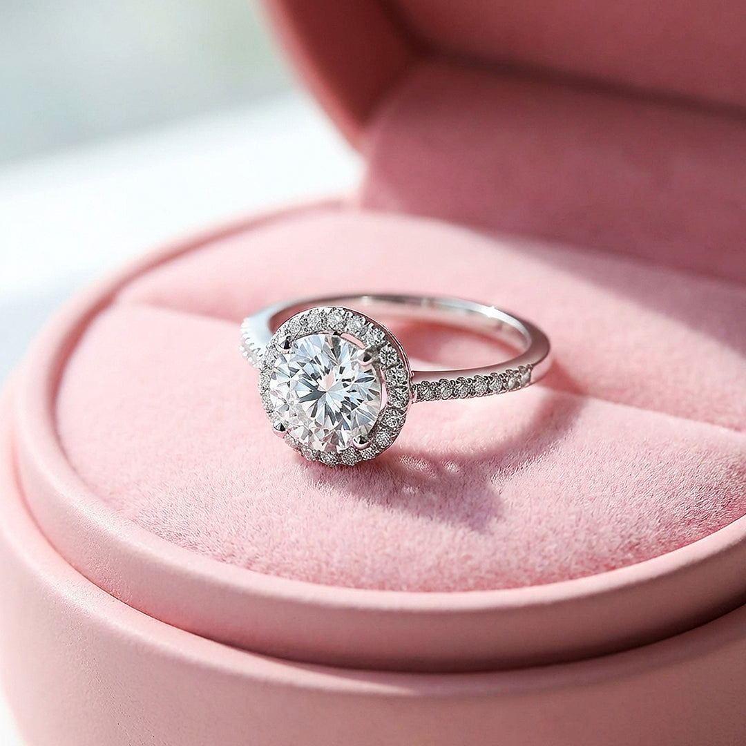 Round Halo Engagement Ring | White Gold | Luxe1888 - Ring | Singapore Jewellery, Wedding Rings &amp; Gifts | Same Day Delivery | Tiara.com.sg