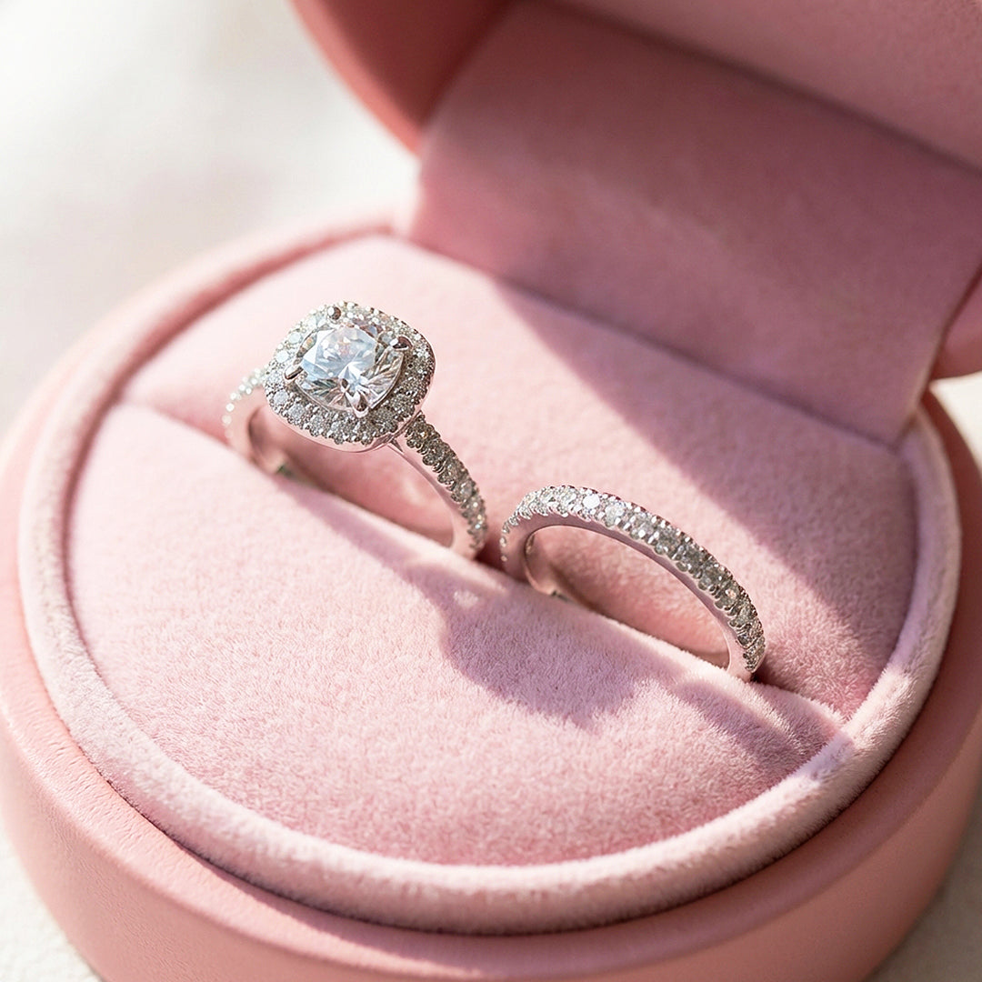 Round Cushion Halo Engagement Ring | Two-Piece Set | Luxe2022 - Ring | Singapore Jewellery, Wedding Rings &amp; Gifts | Same Day Delivery | Tiara.com.sg