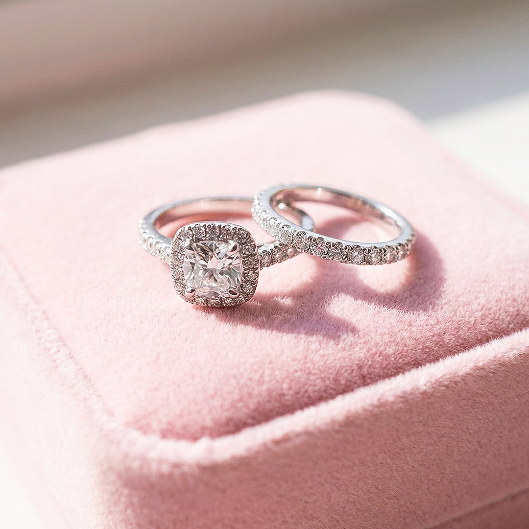 Round Cushion Halo Engagement Ring | Two-Piece Set | Luxe2022 - Ring | Singapore Jewellery, Wedding Rings &amp; Gifts | Same Day Delivery | Tiara.com.sg