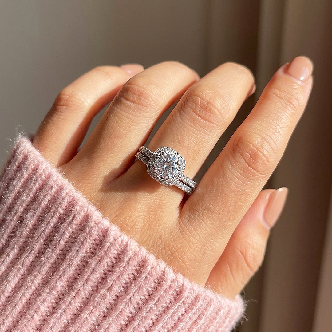 Round Cushion Halo Engagement Ring | Two-Piece Set | Luxe2022 - Ring | Singapore Jewellery, Wedding Rings &amp; Gifts | Same Day Delivery | Tiara.com.sg