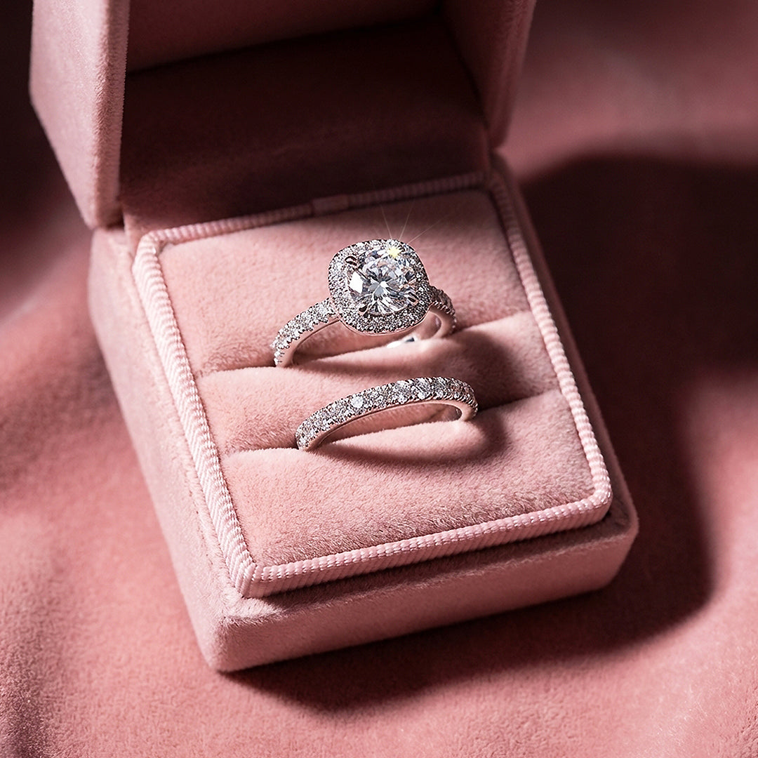 Round Cushion Halo Engagement Ring | Two-Piece Set | Luxe2022 - Ring | Singapore Jewellery, Wedding Rings &amp; Gifts | Same Day Delivery | Tiara.com.sg