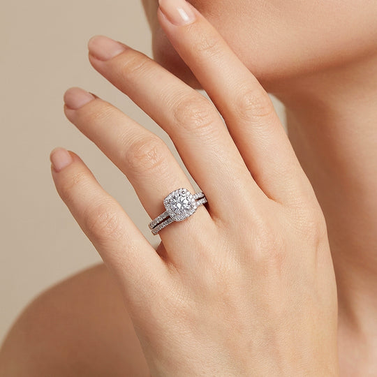 Round Cushion Halo Engagement Ring | Two-Piece Set | Luxe2022 - Ring | Singapore Jewellery, Wedding Rings &amp; Gifts | Same Day Delivery | Tiara.com.sg