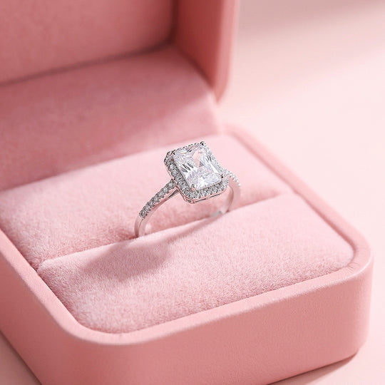 Emerald Cut Halo Engagement Ring | Micro-Set Stone Band | Luxe2024 - Ring | Singapore Jewellery, Wedding Rings &amp; Gifts | Same Day Delivery | Tiara.com.sg