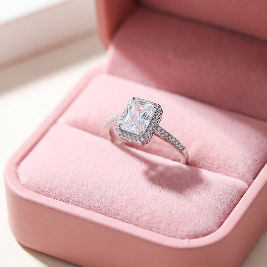 Emerald Cut Halo Engagement Ring | Micro-Set Stone Band | Luxe2024 - Ring | Singapore Jewellery, Wedding Rings &amp; Gifts | Same Day Delivery | Tiara.com.sg