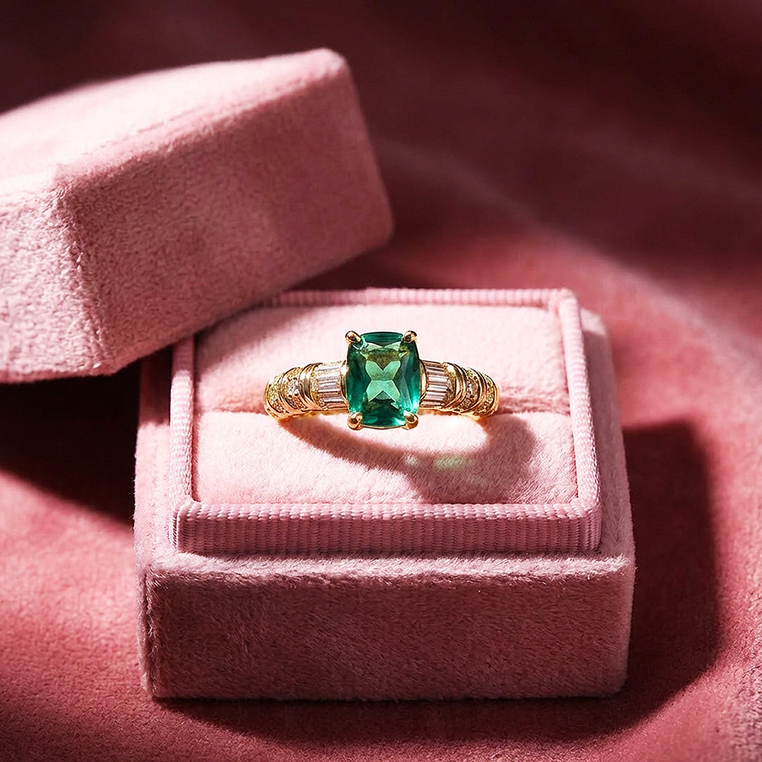 Cushion Cut Emerald Green Engagement Ring | Luxe2034 - new designs | Singapore Jewellery, Wedding Rings & Gifts | Same Day Delivery | Tiara.com.sg
