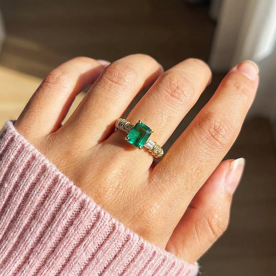 Cushion Cut Emerald Green Engagement Ring | Luxe2034 - new designs | Singapore Jewellery, Wedding Rings &amp; Gifts | Same Day Delivery | Tiara.com.sg