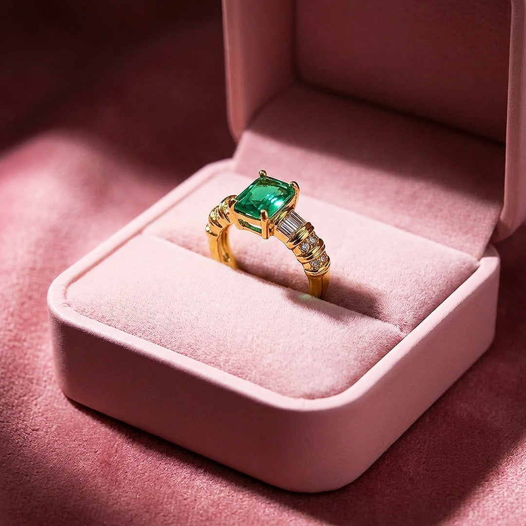 Cushion Cut Emerald Green Engagement Ring | Luxe2034 - new designs | Singapore Jewellery, Wedding Rings &amp; Gifts | Same Day Delivery | Tiara.com.sg