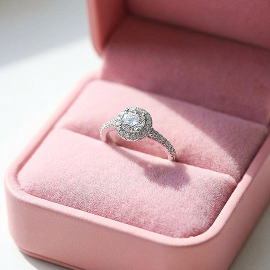 Round Halo White Gold Plated Engagement Ring | Luxe2046