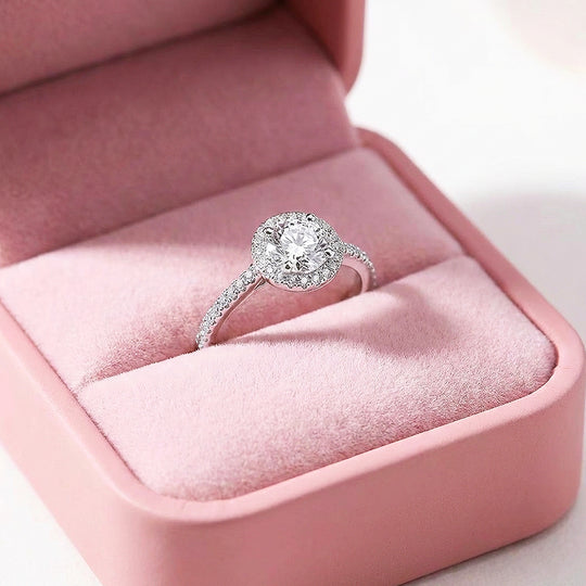 Round Halo White Gold Plated Engagement Ring | Luxe2046